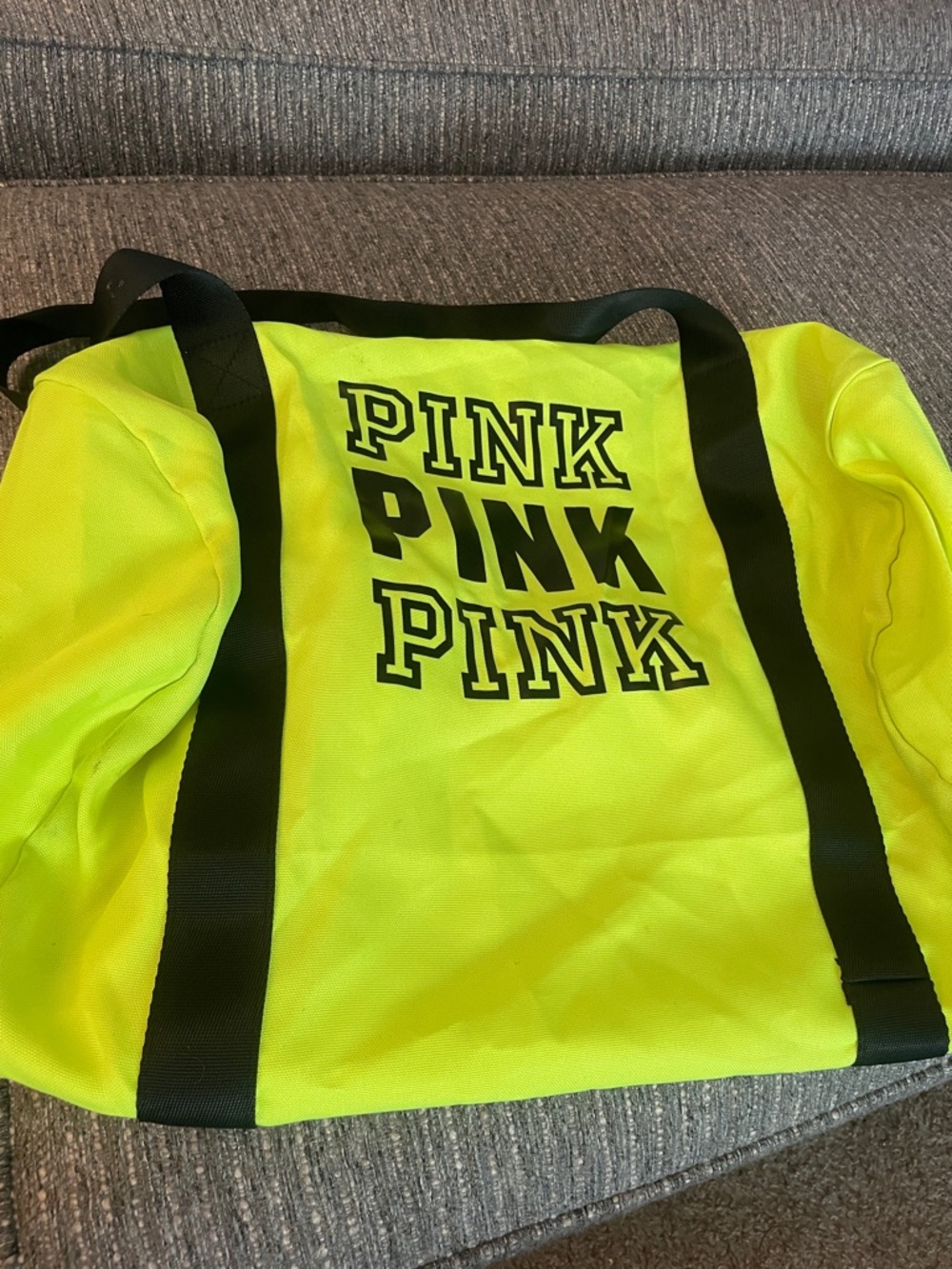 PINK Victoria's Secret Neon Yellow Tote with Black Straps and Logo